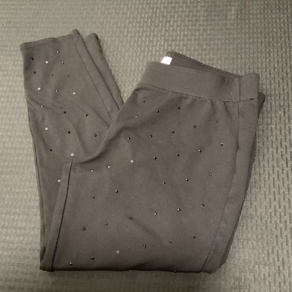 Magaschoni Pants Womens XL Black Ponte Rhinestone Pull On Slim Leg Party Casual
